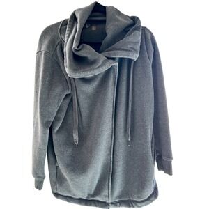 Zella Women Charcoal Gray Heather Asymmetrical Wrap Cowl Neck Fleece Hoodie S